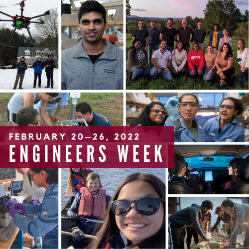 2022 Engineers week mosaic graphic featuring students engaged in hands-on research